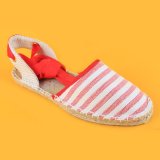 Ladies Fashion White and Red Canvas Lace up Striped Espadrilles Sandals