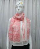 Woman Fashion Printed Cotton Polyester Fringed Scarf (YKY1076)
