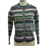 100%Cotton Women Striped Cardigan with Button