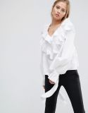 Ladies Collarless Blouse with Long Sleeve Blouse