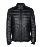 Stand Collar PU Leather Fashion Cotton-Padded Jacket for Men