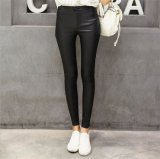 PU Matte Faux Leather Leggings with Buttons for Women P1261