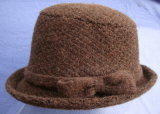 Fashion jacquard Knitted Wool Hat with Bow/Bucket Hat Brown