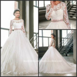 Long Sleeves Bridal Ball Gown Full Lace Pink Sash Wedding Gown G17259
