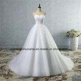 A-Line Sheer Neckline with Crystal Beaded Tulle Lace Wedding Dress