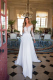 Amelie Rocky Split Beach Chiffon Wedding Dresses with Long Sleeves Bridal Gown