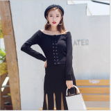 Wholesale New Design Two Pieces Long Sleeves Knit Sweater Tops with Short Skirts Women Dress