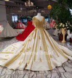 Aoliweiya Golden Lace Trim Satin Wedding Dress