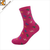Women's Cotton Crew Red Socks with Pony (165024SK)
