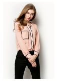 Ladies Fashion Stand Collar Long Sleeve Chiffon Lace Blouse for Summer