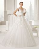 New Style 2018 V-Neck Lace Applique Ivory Ball Gown W2017101