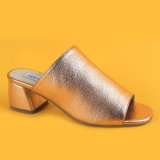 Womens Gold MID Heel Simple Slippers