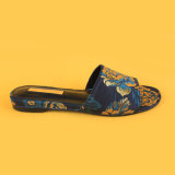 Lady Blue Embroidery Low Heel Casual Slippers for Women