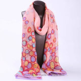 Multicolor Dots Printed Chiffon Lady Scarf in 100% Pure Silk (HS01)