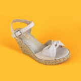 Ladies Suede Fashion Bow-Knot Beige Wedge Espadrille Sandals