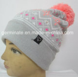 Hot Sale Fashion Jacquard Rhinestone Beanie Hat with Pompom (HJB021)