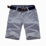 100% Cotton Print Gingham Men's Shorts with Belt (MBE311215)