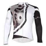 White&Black Men's Windproof Long Sleeves Winter Thermal Cycling Jersey