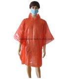 Disposable PE Rain Coat in Red with Hood