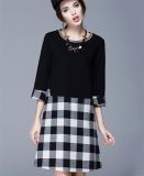 2015 Large Size Seven Point Sleeve Dress/Plaid Dress for Women in Autumn and Winter D1599