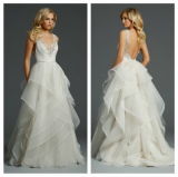 V-Neck Organza Bridal Gowns A-Line Backless Ruffles Wedding Dress (Q117)