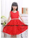 Colorful Sleeveless Girls' Summer Dress Children Clothes with Decoration on The Waist