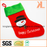 Quality Embroidery/Applique Velvet Happy Christmas Snowman Style Stocking for Decoration