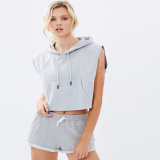 Hoodie Crop Top Womens Cropped Hooded Sweatshirt (ELTHSJ-933)