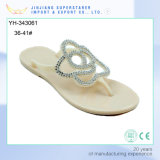Latest PVC Women Sandal with Fashion Flower Upper and Rhinestone Decoration
