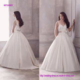 V Neckline Sleeveless Ball Gown Wedding Dress with Waistband