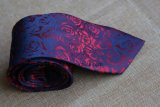 Poly Woven Black and Red Rose Necktie for Men