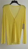Ladies V-Neck Cardigan Pure Color Knitwear with Button