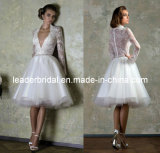 Sheer Lace Wedding Dress A-Line Deep V-Neckline Short Beach Bridal Dresses H147237