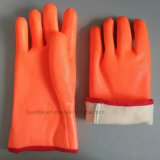 Winter Chemical Orange PVC Gloves Long Cuff Warm Pattern