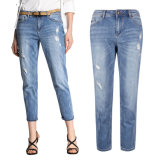 OEM Fashion Design Ladies Cropped Jeans Straight Boyfriend Jeans