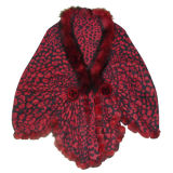 Lady Fashion Burgundy Wool Knitted Leopard Shawl (YKY4142-3)
