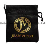 Fashion Personalized Custom Hot Stamping Printing Black Small Drawstring Satin Jewelry Bag