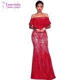 Freyja Red Lace Overlay Nude off The Shoulder Maxi Dress L51422
