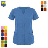 Solid Color Snap Front Soft Cotton Scrub Tops