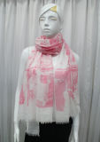 Lady Landscape Printed Cotton Polyester Voile Fashion Scarf (YKY1082)
