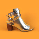 Women Silver Metallic MID Heel Sandals Boots for Girl