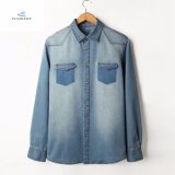 Fashion Loose Simple Long Sleeves Men Denim Shirts with Embroidery by Fly Jeans