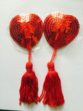 Women Sexy Self Adhesive Sequin Tassel Cover Heart Shape Pasties