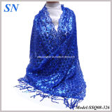 Fashion Solid Blue Sequine Long Slim Scarf Shawl Wrap