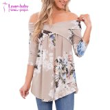 Sexy off Shoulder Drape Floral 3/4 Sleeve Loose Casual Tops