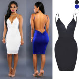 Women's Cocktail Party Dress, Sexy Deep V-Neck Backless Bodycon Club Dress