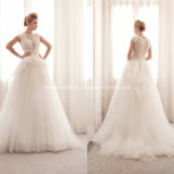 Cap Sleeve Ball Gowns Crew Applique Tulle Wedding Dresses Z9015