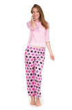 Ladies Long Sleeve Pajama Set-Pink with White Dog Top & Pink Long Pant (PJ-23)