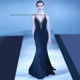 Lovemay V-Neck Beading Party Prom Gown Long Black Evening Dresses