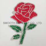 Fashion Red Rose Embroidery Rhinestone Iron on Patch Flower Badge